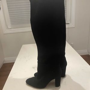Zara Black Suede Knee Heel Boots